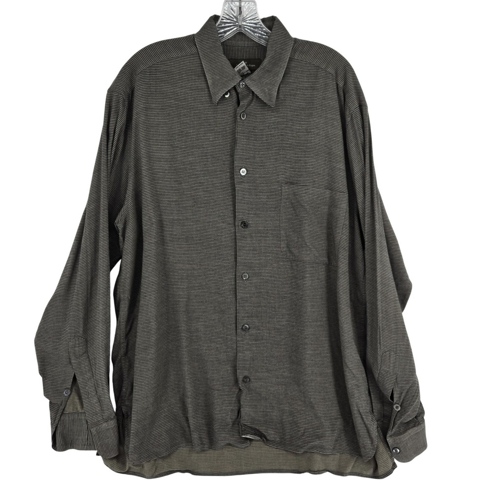 Ermenegildo Zegna Shirt Mens Large Brown Gray Plaid Button Up Made Italy Dressy